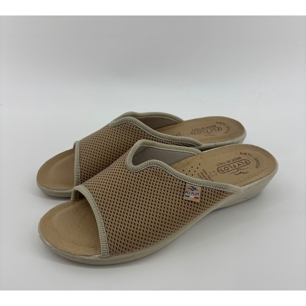 Fly Flot Sandals Women's EU 39 US 8.5-9 Tan Mesh Anatomic Anti-Shock Slides